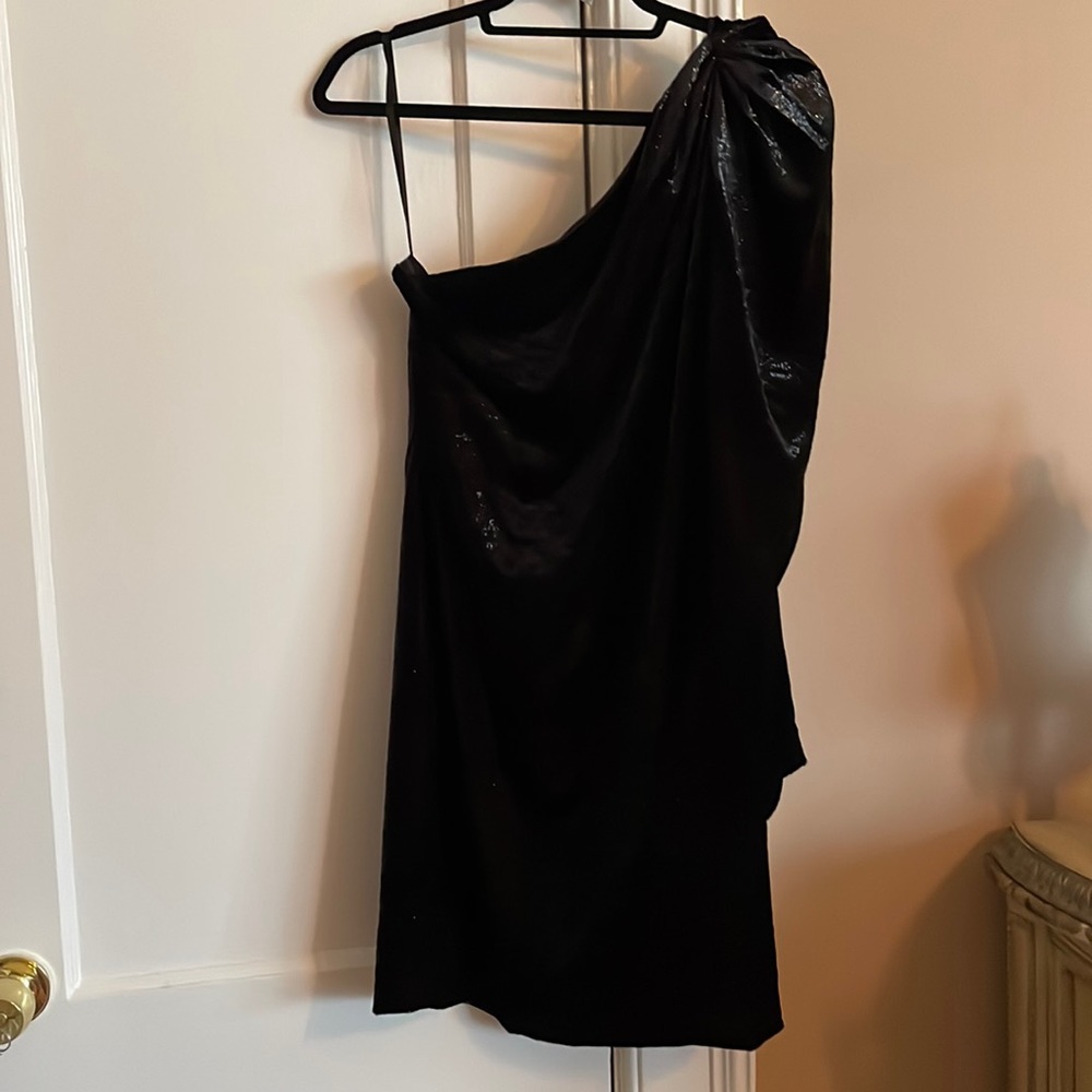 One shoulder bcbg black shimmer mini dress